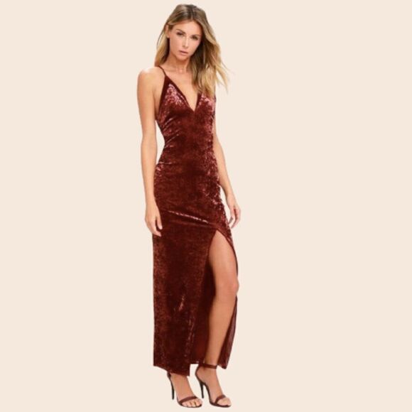 ASTR the Label Farrah Rusty Rose Velvet Maxi Dress Size Large - Picture 1 of 15